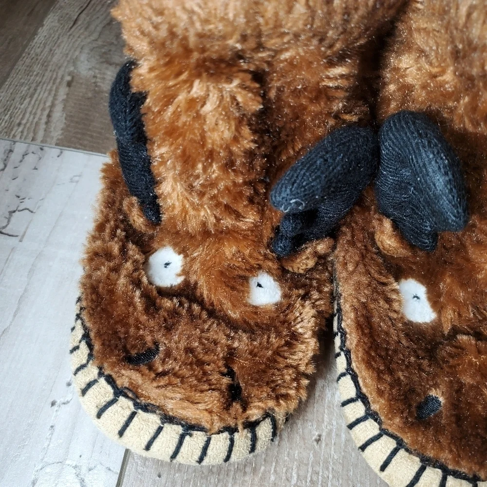 Hatley Toddler Boy Brown Moose Pull-On Slippers Size Large 11-13 EUC